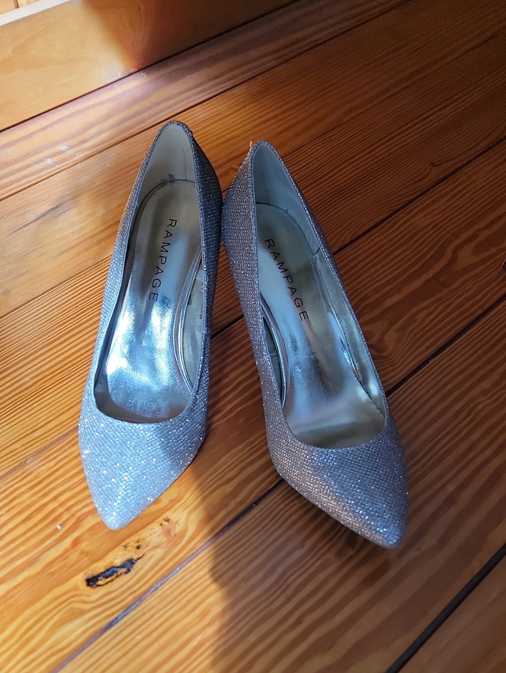 Rampage Glittery Gold Pointed-Toe Heels